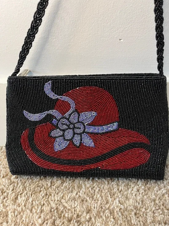 Vintage Y2k 2003 Red Hat Society Heavily Beaded Purse - Picture 2 of 9